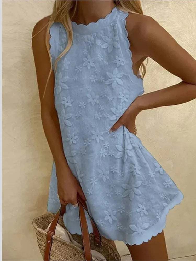 Women's 2024 White Lace Sleeveless Mini Dress – Casual Chic Summer Style
