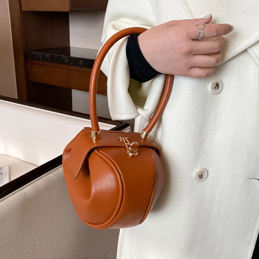 Mini Round Designer Handbag – PU Leather Bowling-Style Shoulder & Armpit Bag