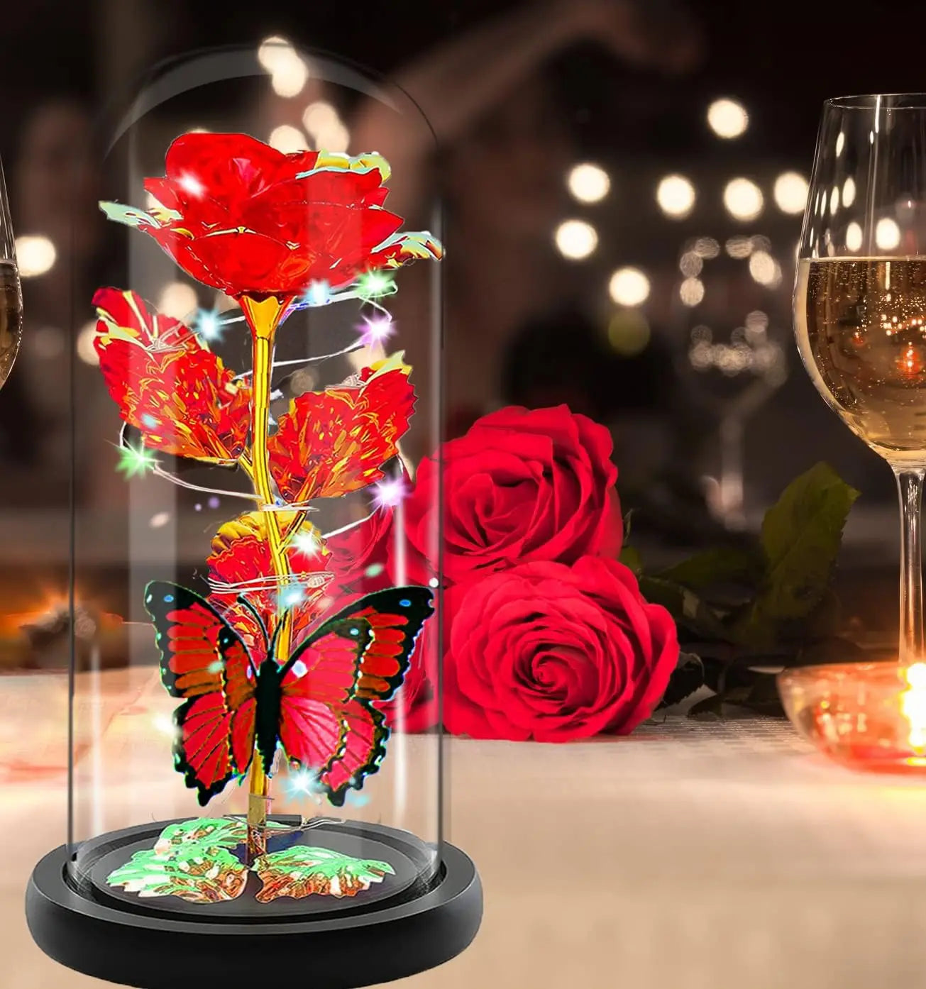 Galaxy Glass Rose with Butterfly – Eternal Light-Up Flower Gift for Mom on Mother’s Day