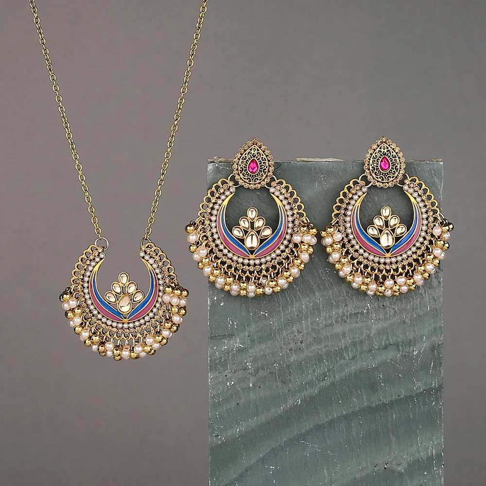 Luxury Retro Indian Jewelry Set – Necklace & Jhumka Earrings