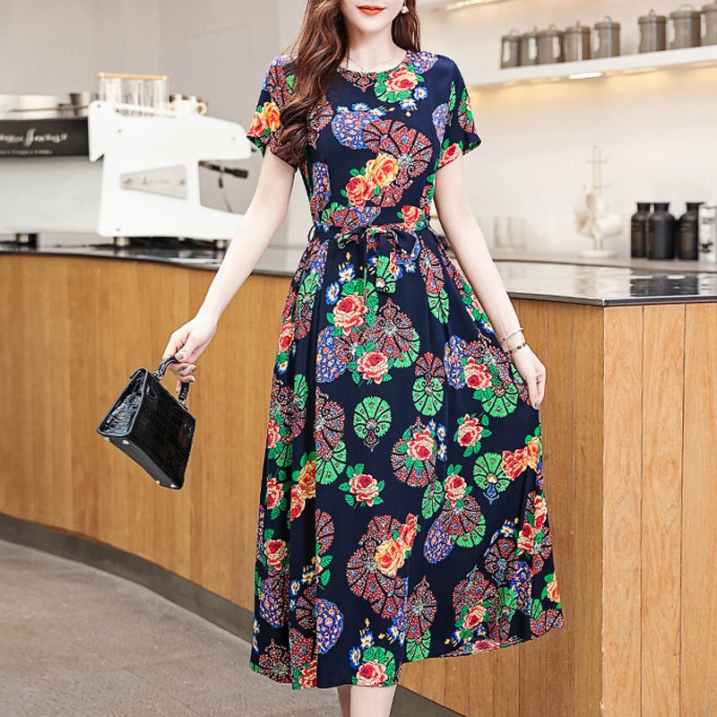 2024 Floral Print Bohemian Dress – O-Neck Sleeveless Loose Long Dress for Women