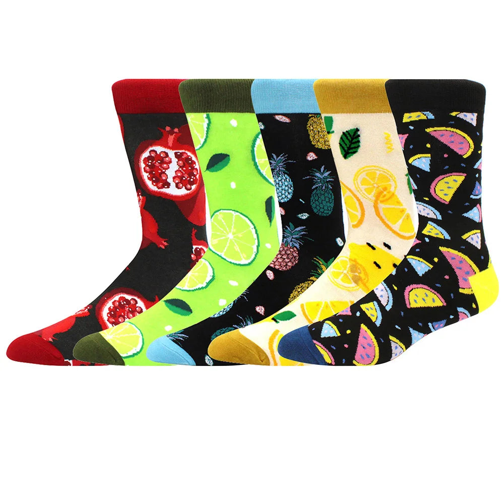 5 Pairs Combed Cotton Socks – Funny Fashion Crew Socks for Men & Women