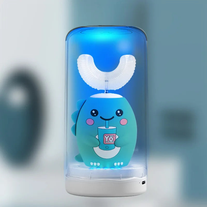 Smart Electric U-Shaped Toothbrush for Kids – 360° Silicone, Cartoon Design, IPX7 Waterproof