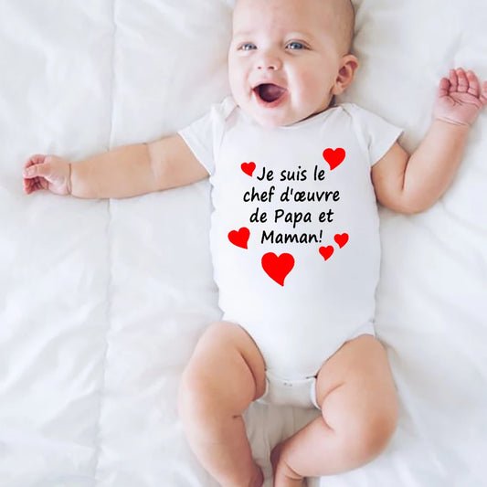 I Am Mom and Dad's Masterpiece" Baby Romper – Perfect for Mother's & Father's Day