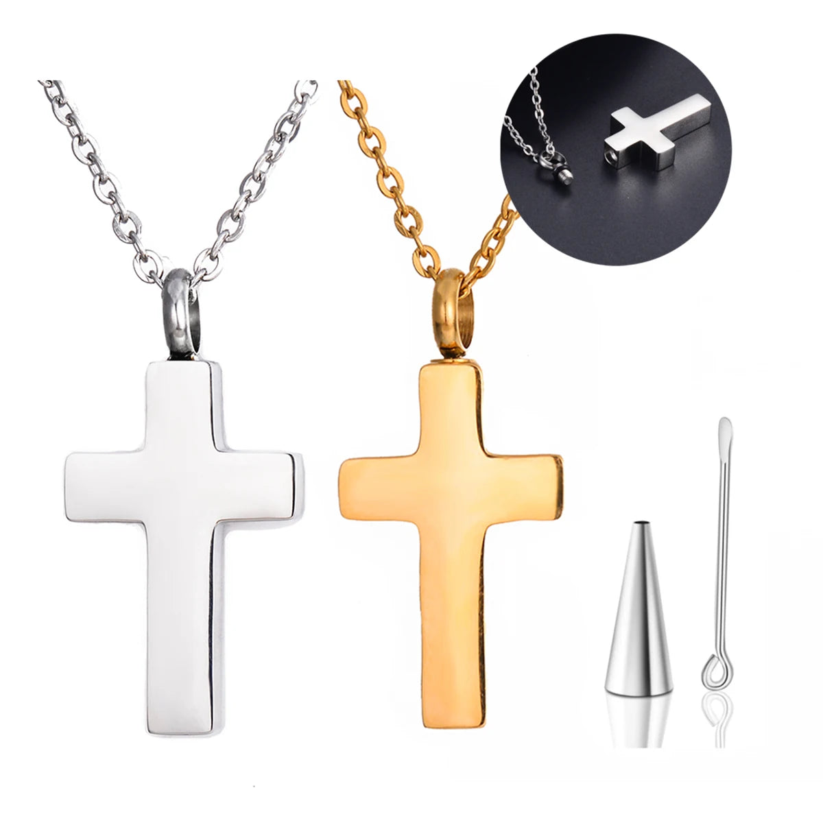Stainless Steel Classic Cross Cremation Urn Locket Pendant Necklace Memorial Keepsake Jewelry For Women/Men