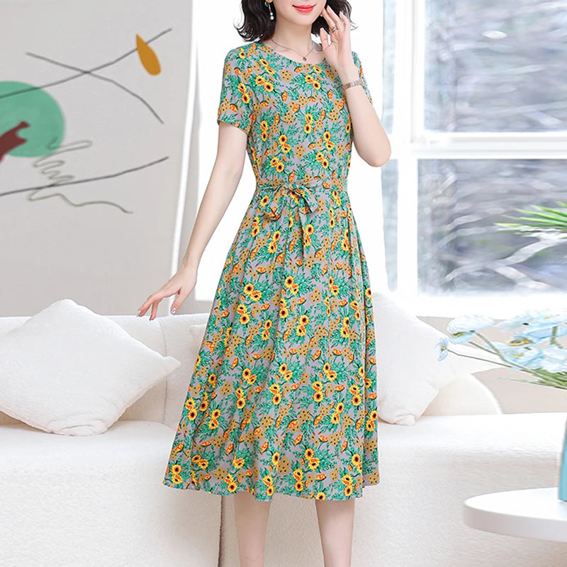 2024 Floral Print Bohemian Dress – O-Neck Sleeveless Loose Long Dress for Women