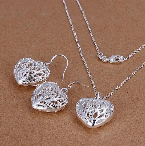 925 Sterling Silver Wedding Charm Set – Pendant Necklace & Earrings for Women