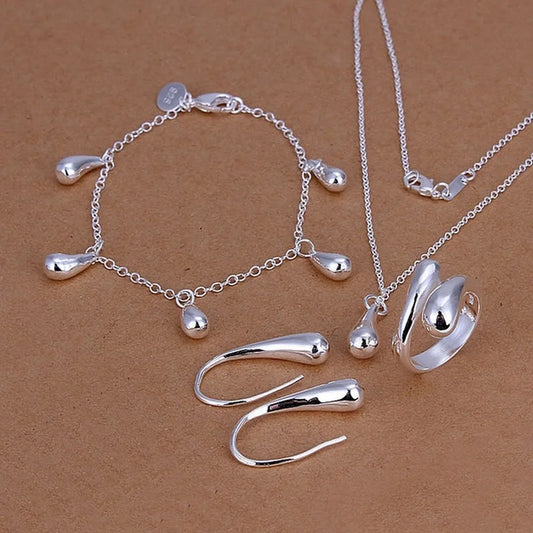 925 Sterling Silver Wedding Jewelry Set – Necklace, Earrings, Bracelets, & Rings for Women