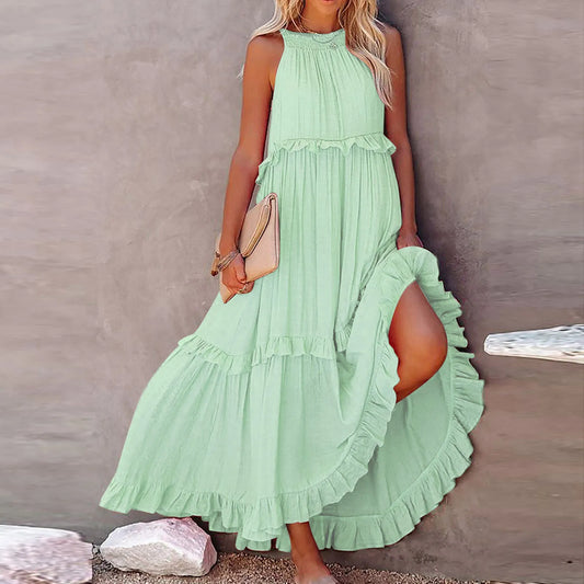Women’s Casual Ruffle Maxi Dress – Sleeveless Summer Sundress for Beach & Parties
