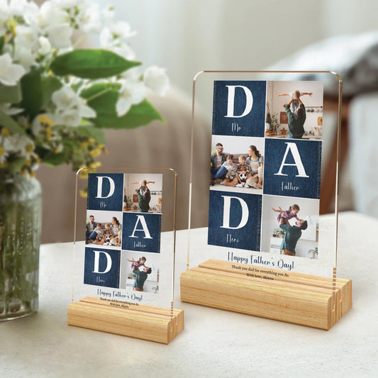 Personalized Photo Collage Plaque – Custom Name Gift for Dad or Mom