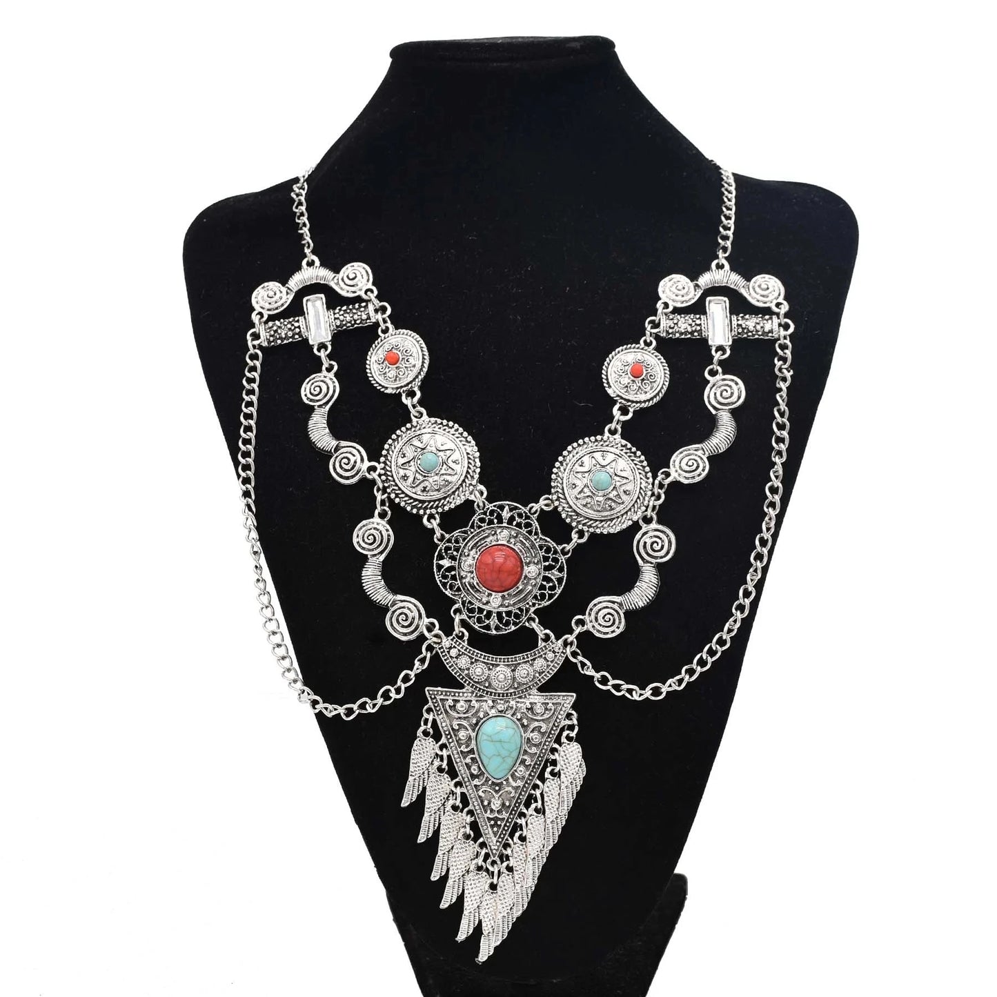 Gypsy Bohemian Chunky Tibetan Silver Necklace – Festival Party Jewelry for Women