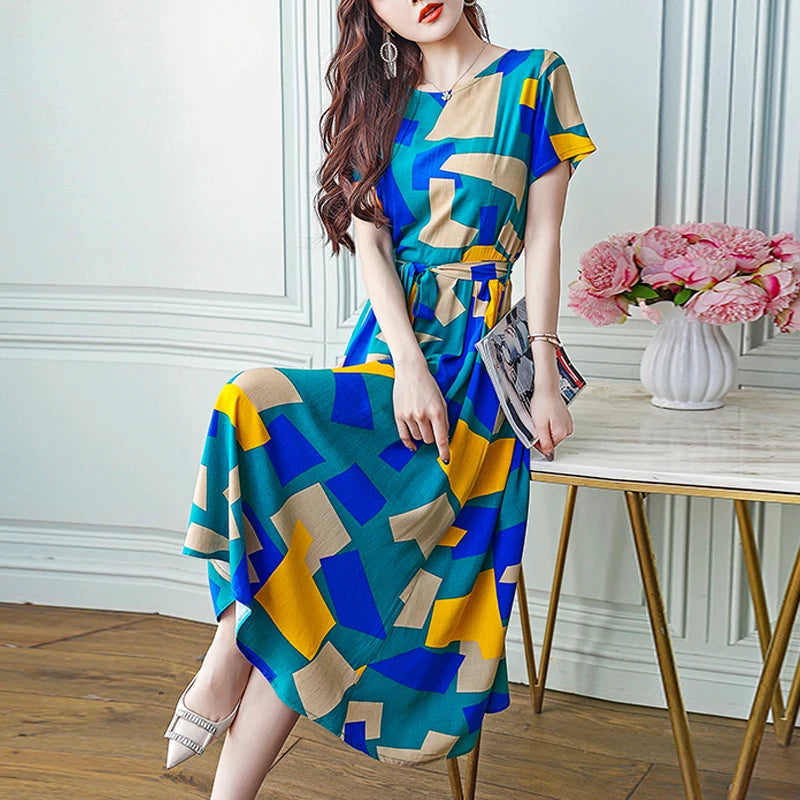 2024 Floral Print Bohemian Dress – O-Neck Sleeveless Loose Long Dress for Women