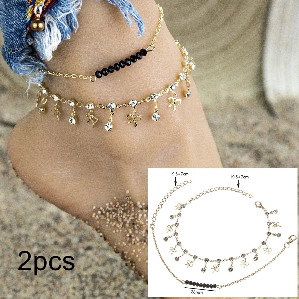 Exquisite Rhinestone Beach Anklet – Gold & Silver Foot Chain for Women