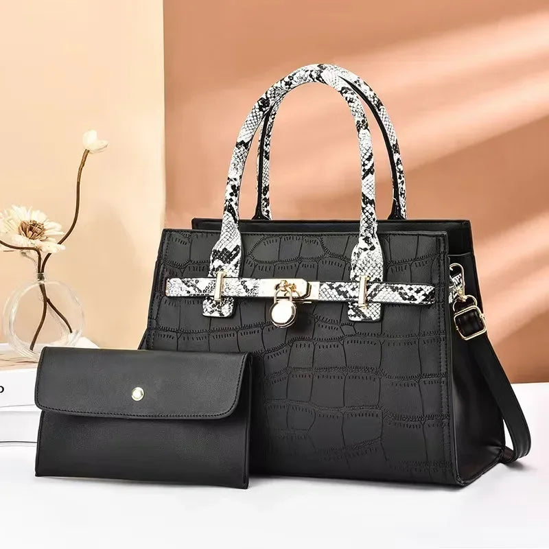 2-Piece Snake Pattern Handbag Set – Tote & Shoulder Satchel for Women