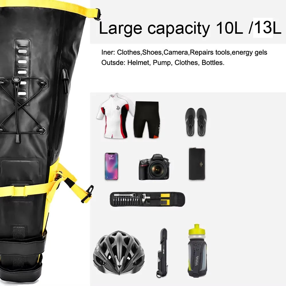 NEWBOLER 13L Waterproof Bike Saddle Bag – Foldable Rear Trunk for MTB/Road