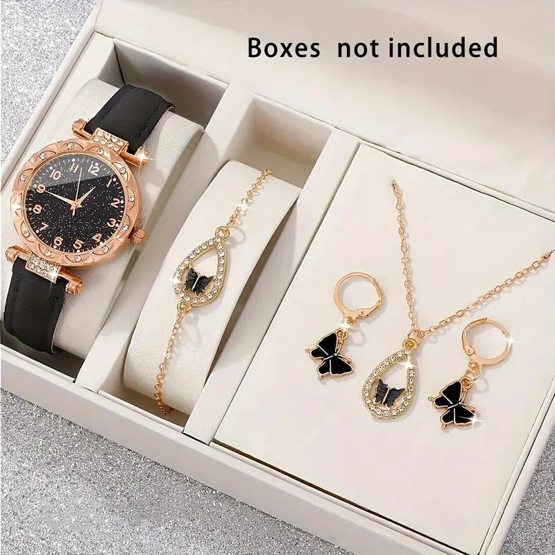 5-Piece Luxury Women's Watch Set – Rhinestone Quartz Wristwatches for Girls & Ladies