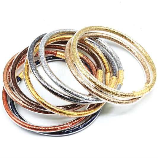 9-Piece Glitter Silicone Jelly Bangle Set – Metallic Bowknot Bracelets for Women & Girls