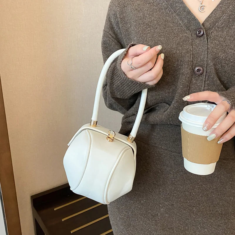 Mini Round Designer Handbag – PU Leather Bowling-Style Shoulder & Armpit Bag