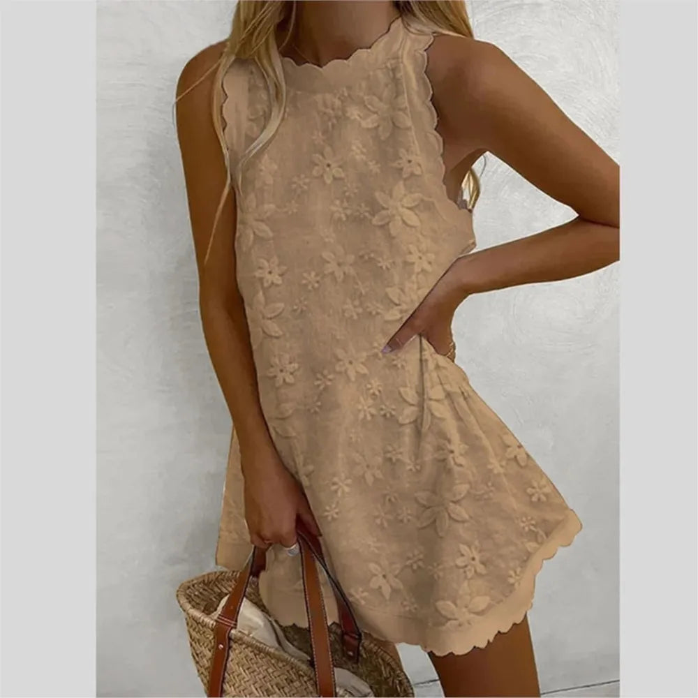 Women's 2024 White Lace Sleeveless Mini Dress – Casual Chic Summer Style