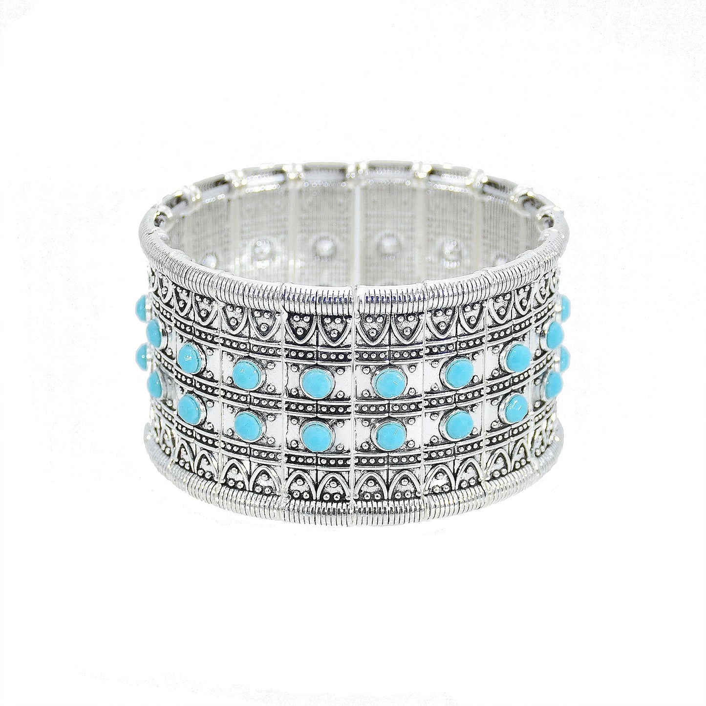 Gypsy Tribal Tibetan Bracelet – Boho Vintage Turquoise Elastic Bangle for Women