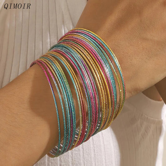 30-Piece Metal Bangle Set – Classic & Colorful Thin Bracelets for Women