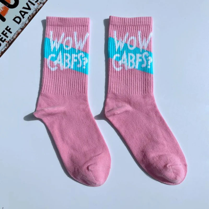 College Style Street Skateboard Socks – Unisex Letter Print Cotton Sports Socks