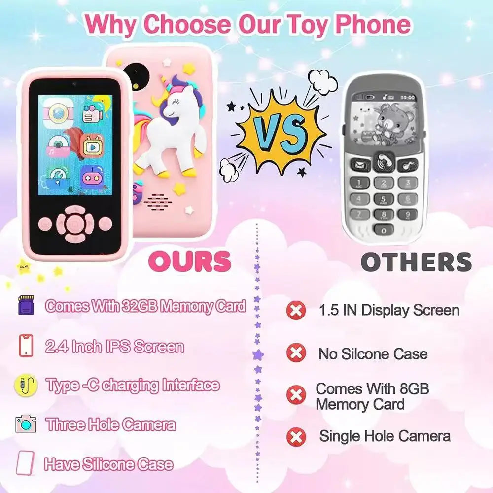 Children Phone Camera Toys Mp3 Music Player Puzzle Games Tooddler Leaning Toys for Girls Boys Age 3-10 Birthday Gifts With 32G