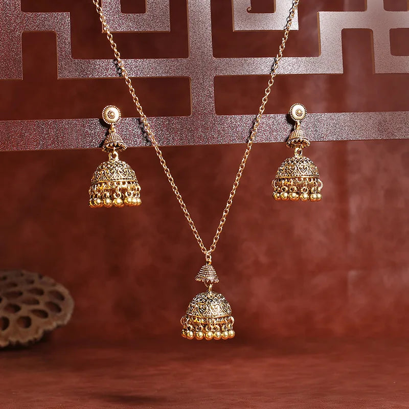Luxury Retro Indian Jewelry Set – Necklace & Jhumka Earrings