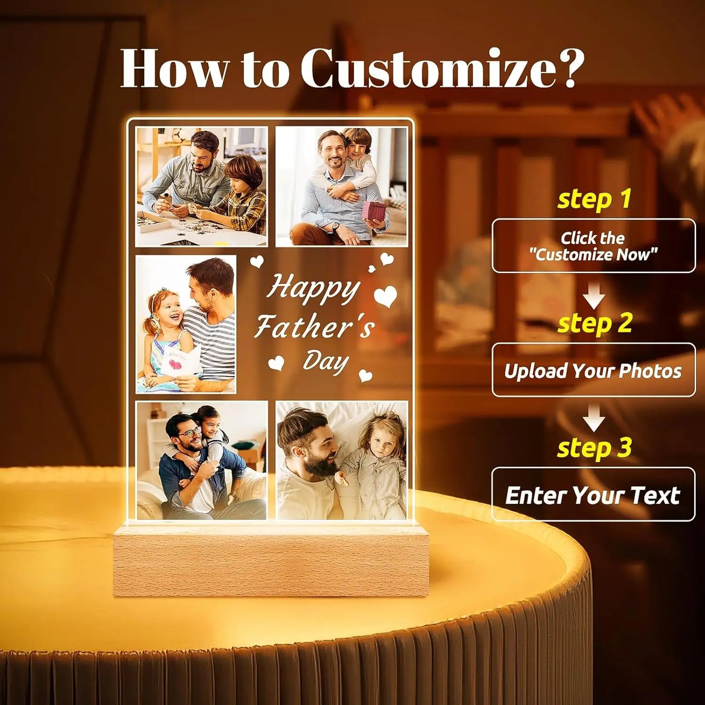 Custom Acrylic Photo Plaque – Night Light Gift for Mom or Dad