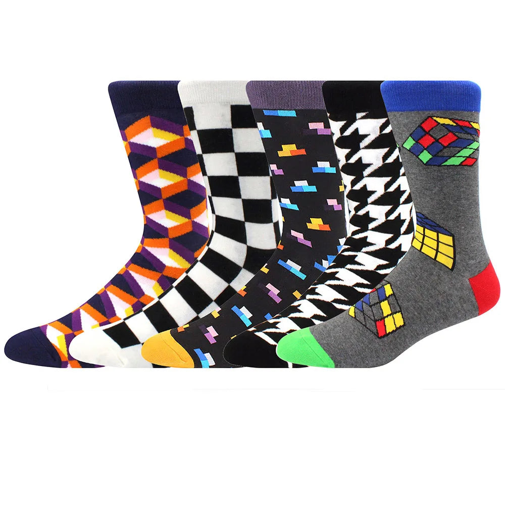 5 Pairs Combed Cotton Socks – Funny Fashion Crew Socks for Men & Women