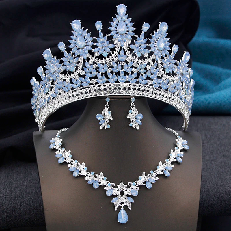 Pink Opal Bridal Jewelry Set – Tiara, Necklace & Earrings for Wedding or Prom