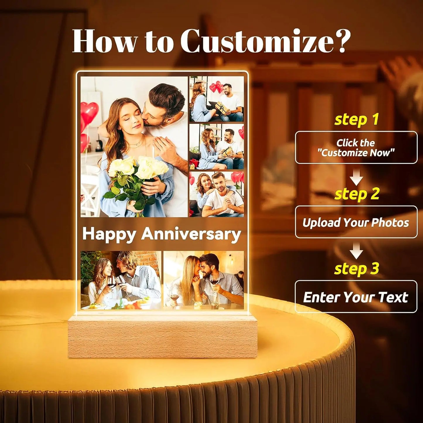 Custom Acrylic Photo Plaque – Night Light Gift for Mom or Dad
