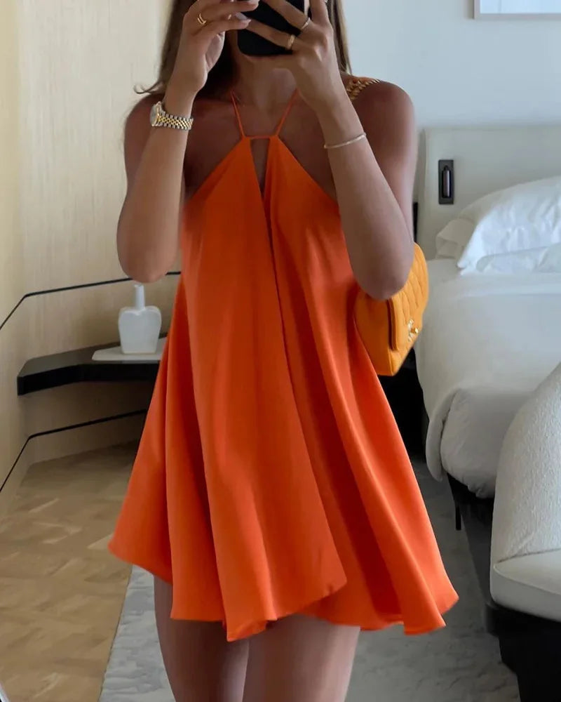 Women's Summer Halter V-Neck A-Line Mini Dress – MBR7108