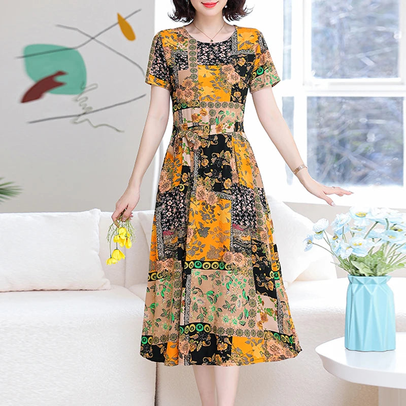 2024 Floral Print Bohemian Dress – O-Neck Sleeveless Loose Long Dress for Women