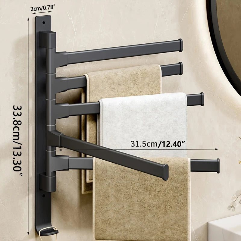 Rotatable Bathroom Towel Rack – Space Aluminum 2-5 Bar Wall-Mounted Holder