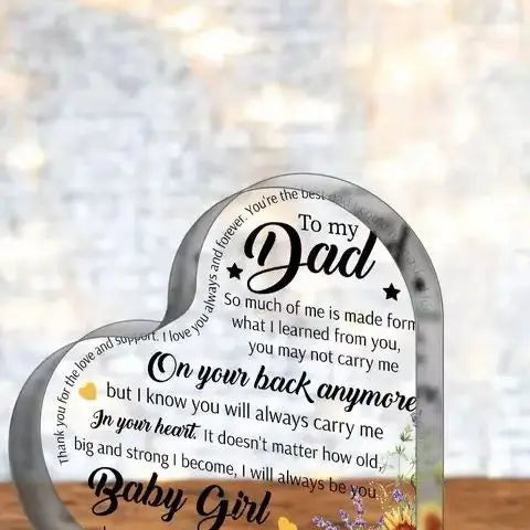 Heart Shape Acrylic Plaque for Dad Mom Birthday Father's Day Thankful Quote Blessed Wish Memorial Keepsake Gift Thank you Dad