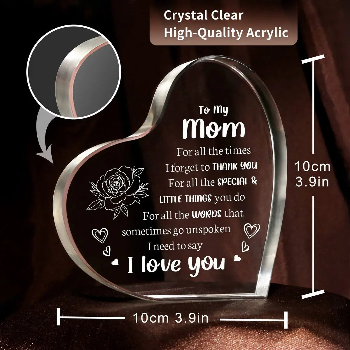Acrylic Heart-Shaped Mom Gift – Perfect for Birthday, Mother's Day, & Valentine's Day