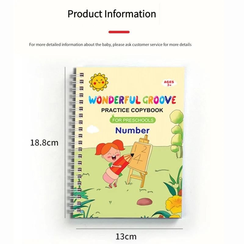 Magic Copybook Set – Reusable Calligraphy Practice with Grooves Template for Kids