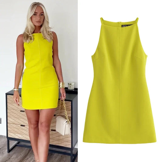 BWQ Fashion Summer Bodycon Dress – Sleeveless Mini Dress in White, Red, Blue, Black, Yellow
