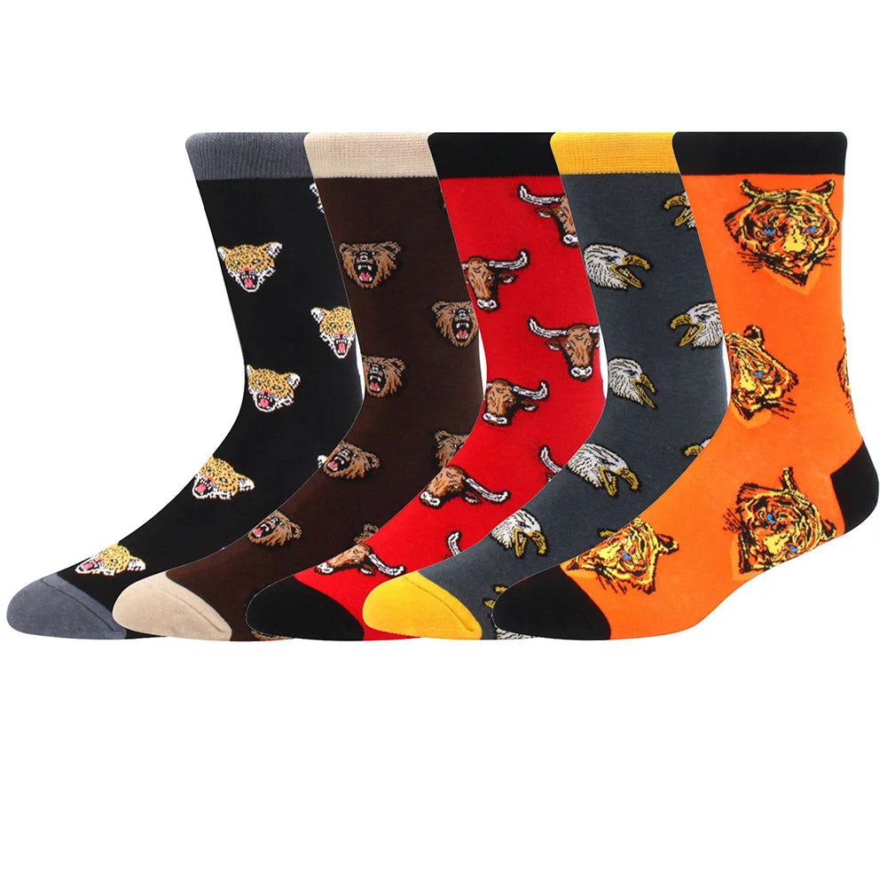 5 Pairs Combed Cotton Socks – Funny Fashion Crew Socks for Men & Women