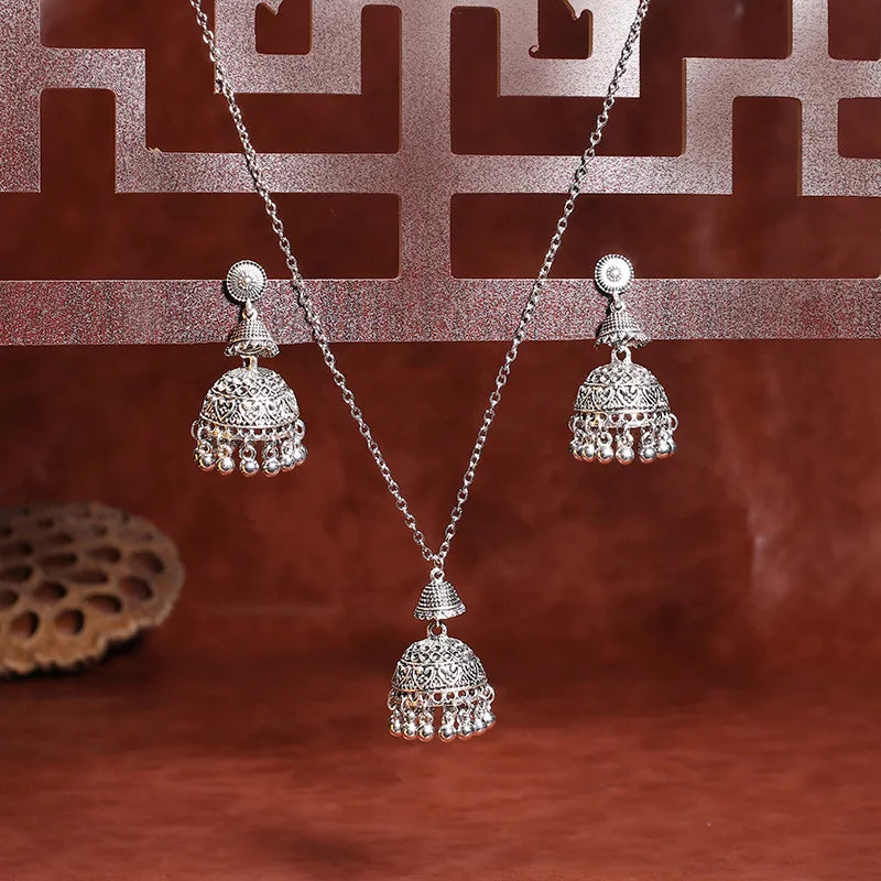 Luxury Retro Indian Jewelry Set – Necklace & Jhumka Earrings