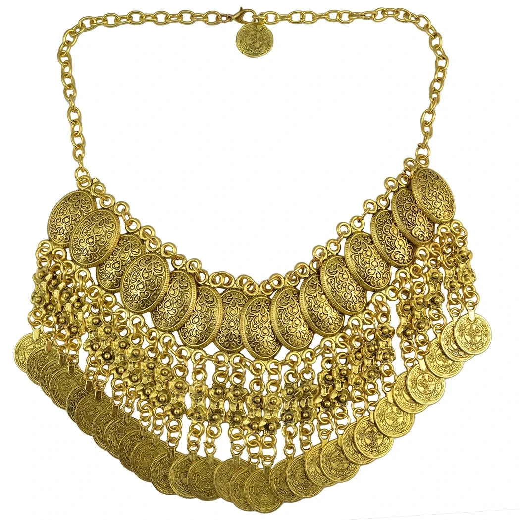 Afghan Boho Tassel Coin Necklace & Earrings Set – Ethnic Statement Jewelry