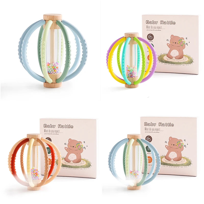 Wooden Baby Rattle & Rain Drum Sensory Teether Toy