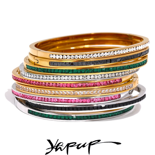 Yhpup CZ Bangle – Round & Square Luxury Stainless Steel Bracelet
