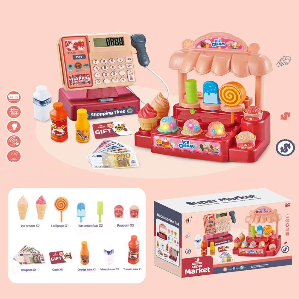 Kids Supermarket Playset with Sound & Lights – Toy Cash Register & Food Simulation