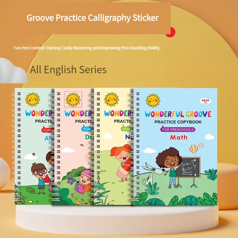 Magic Copybook Set – Reusable Calligraphy Practice with Grooves Template for Kids