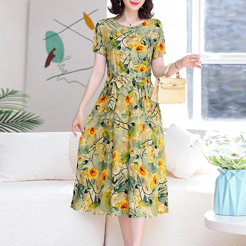 2024 Floral Print Bohemian Dress – O-Neck Sleeveless Loose Long Dress for Women