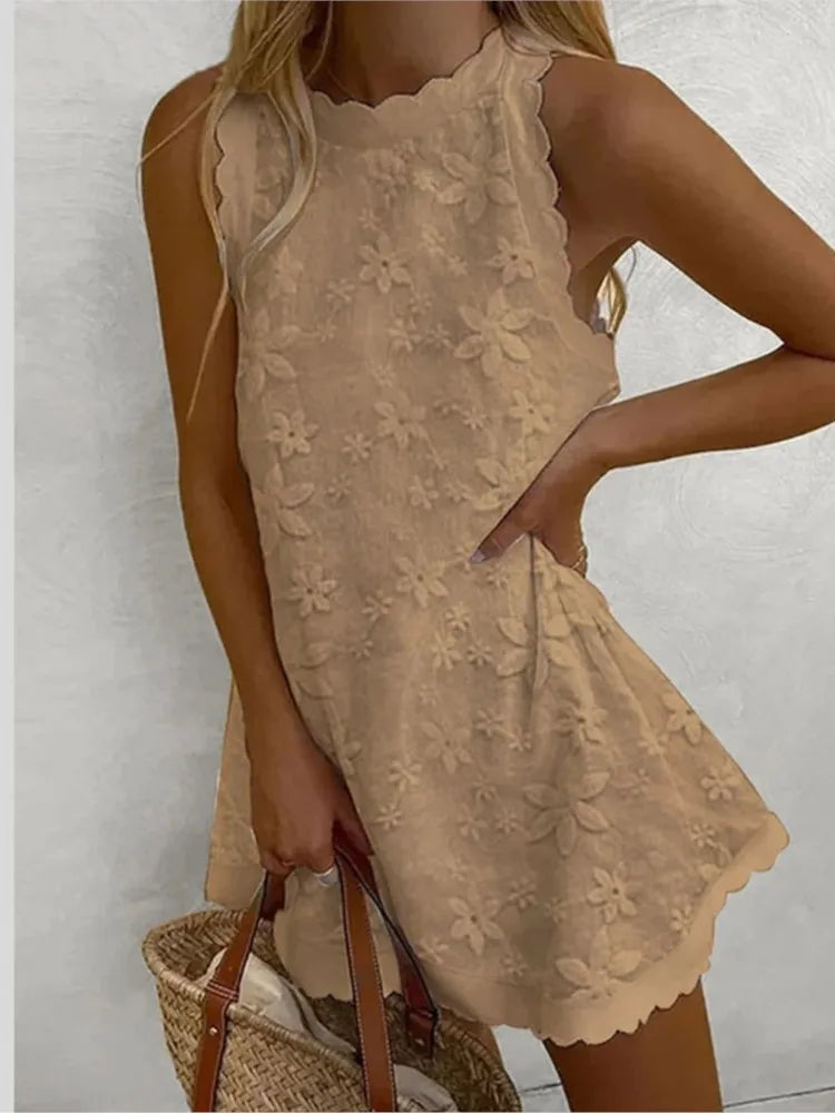 Women's 2024 White Lace Sleeveless Mini Dress – Casual Chic Summer Style