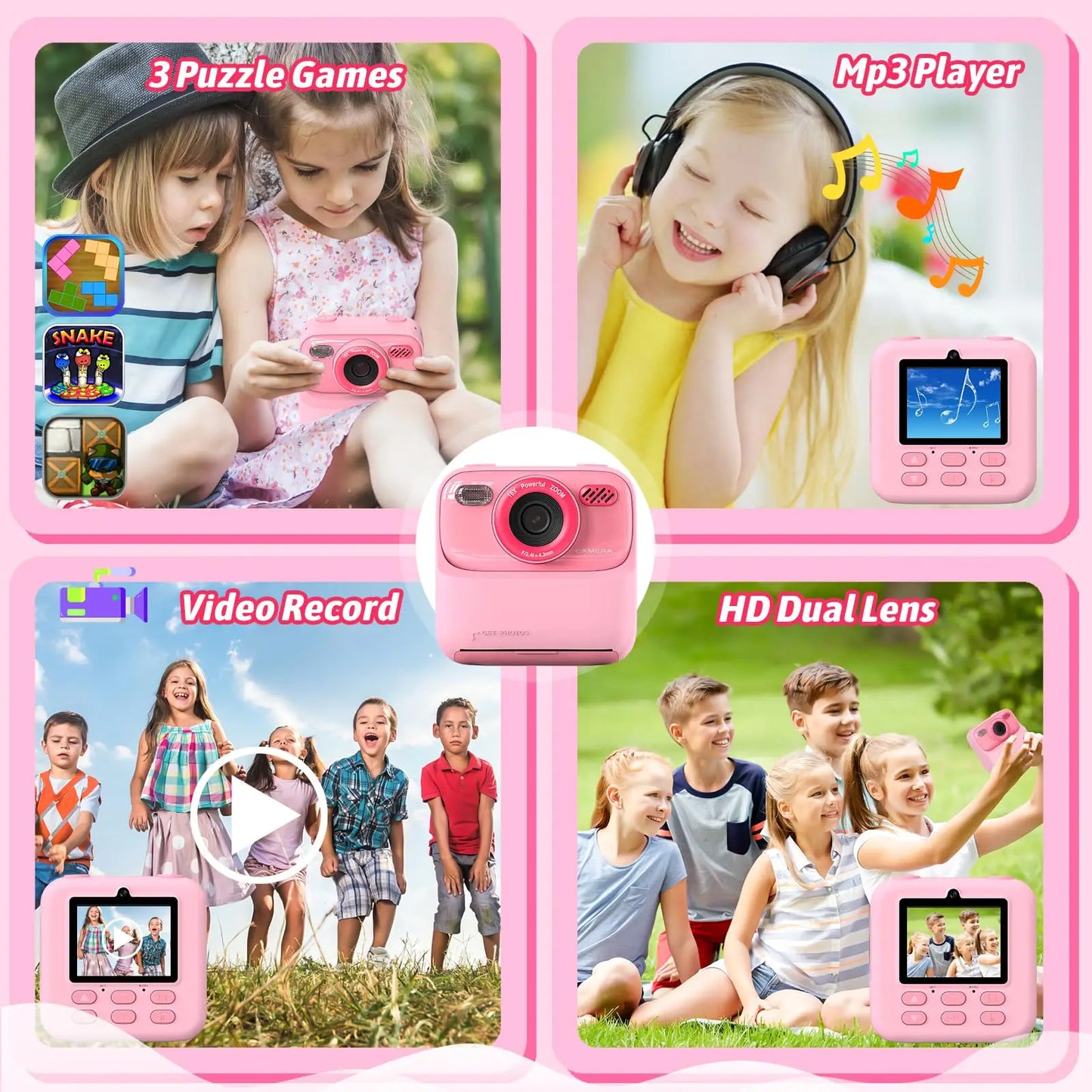 Kids Instant Print Camera 1080P HD Dual Lens – 32GB Selfie Digital Gift