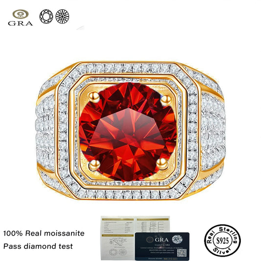 1CT Moissanite Men's Ring – 6.5mm Platinum-Plated 925 Silver with GRA Certificate